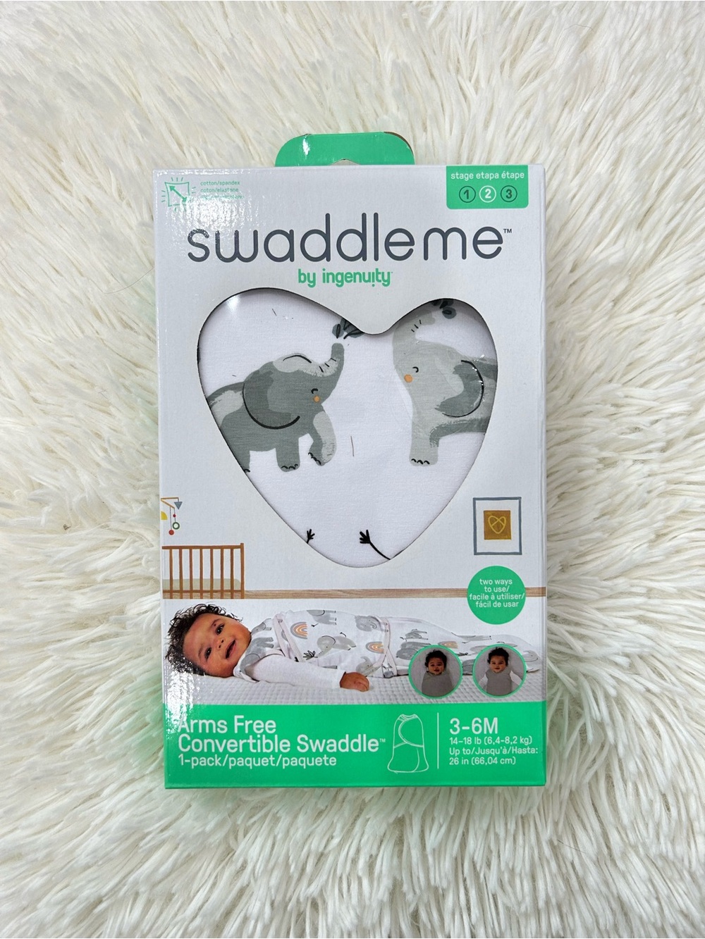 NEW SwaddleMe Gray Elephant Print Arms Free Convertible Swaddle